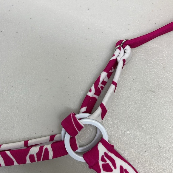 Kona Sol Pink & White Tropical Leaf Print One Piece T-Back Adjustable Swimsuit M - Picture 6 of 9